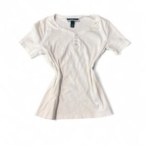 Karen Scott white half button up top Size S Petite